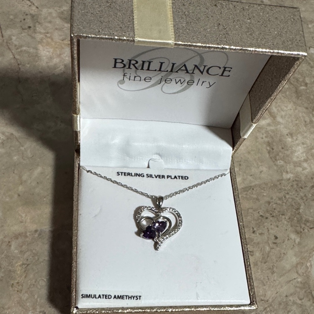Sterling Silver Heart Necklace with Simulated Amethyst